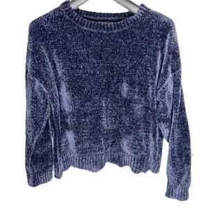 Love Tree Blue Chenille Sweater | Large | Soft Cozy Scalloped Hem Knit